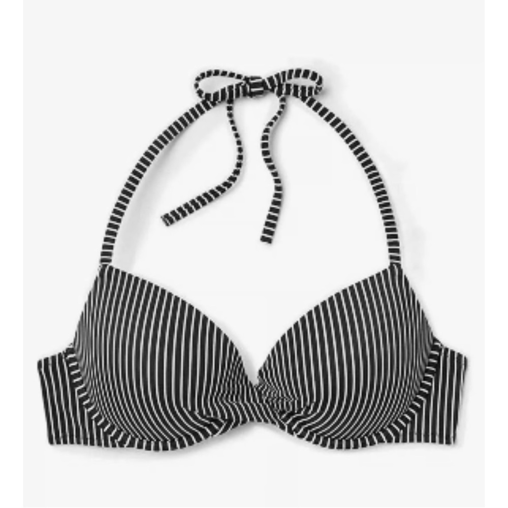 Shade & Shore Black and White Striped Halter Bikini Top
